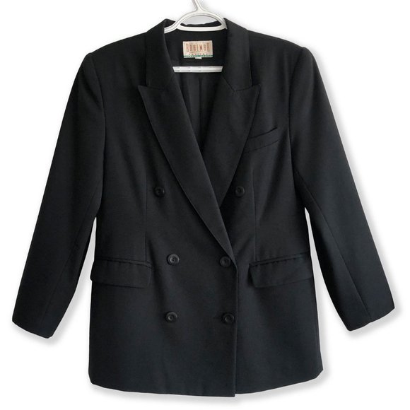 Vintage Jackets & Blazers - ***SOLD***Vintage Black Wool Double-Breasted Oversized Blazer: Timeless Elegance